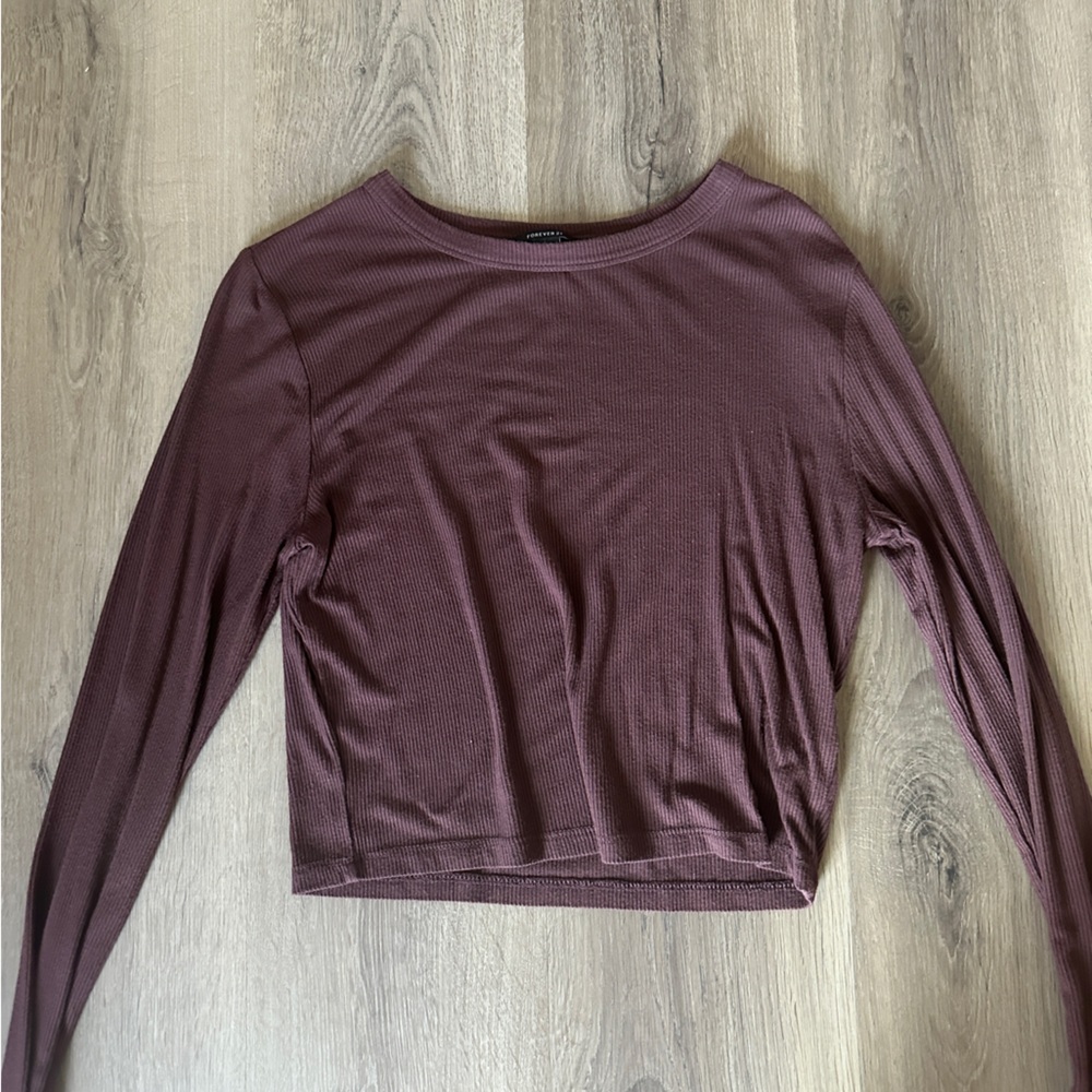 Forever 21 Long Sleeve Ribbed Top in Brown
